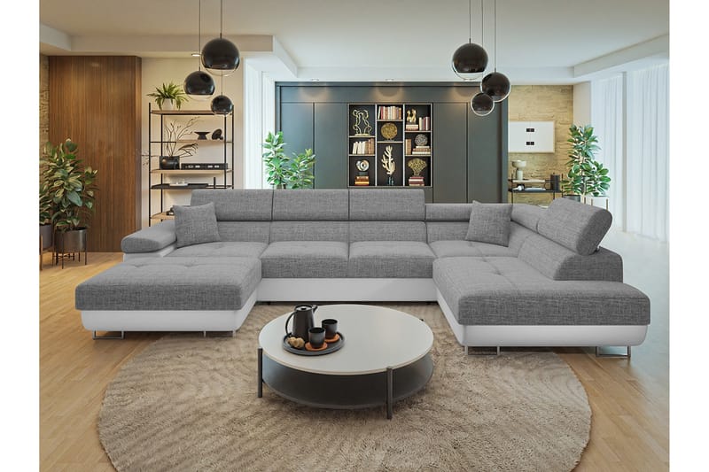 Gabina Sofa med Chaiselong og Divan 4-personers - Hvid/Grå - Møbler - Sofaer - U Sofa