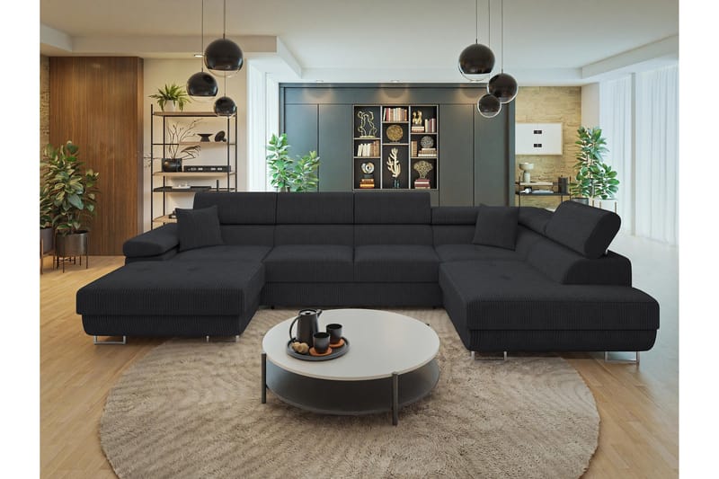 Gabina Sofa med Chaiselong og Divan 4-personers - Sort - Møbler - Sofaer - U Sofa