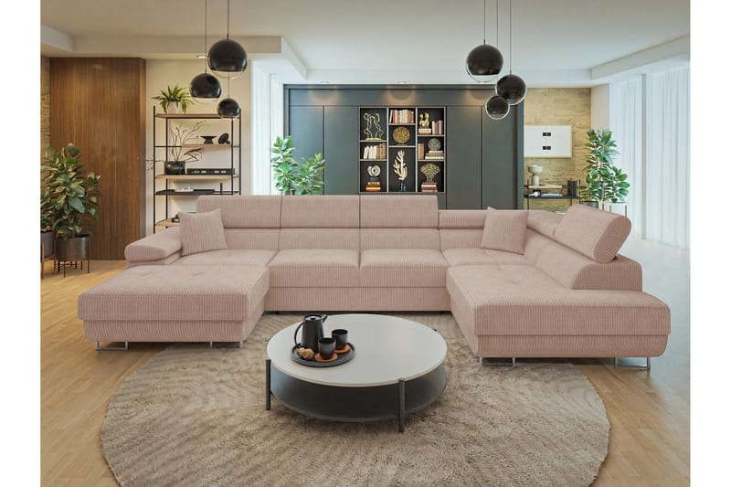 Gabina Sofa med Chaiselong og Divan 4-personers - Rosa - Møbler - Sofaer - U Sofa