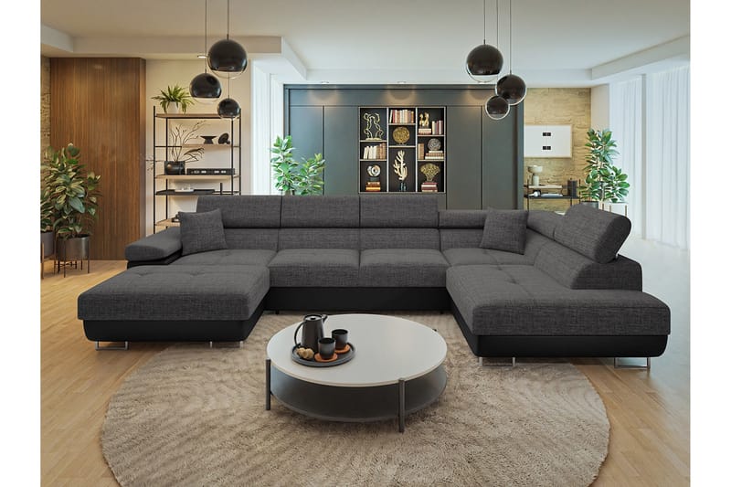 Gabina Sofa med Chaiselong og Divan 4-personers - Sort/Grå - Møbler - Sofaer - U Sofa