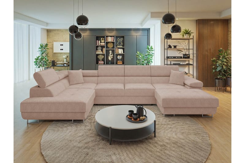 Gabina Sofa med Chaiselong og Divan 4-personers - Rosa - Møbler - Sofaer - U Sofa