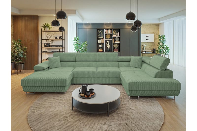 Gabina Sofa med Chaiselong og Divan 4-personers - Grøn - Møbler - Sofaer - U Sofa