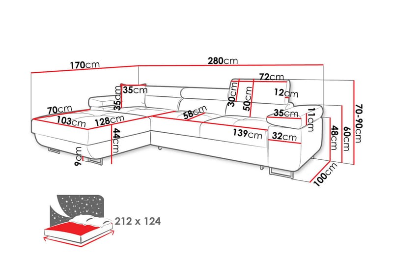 Gabina Sofa med Divan 3-personers - Grå/Sort - Møbler - Sofaer - Sofa med chaiselong