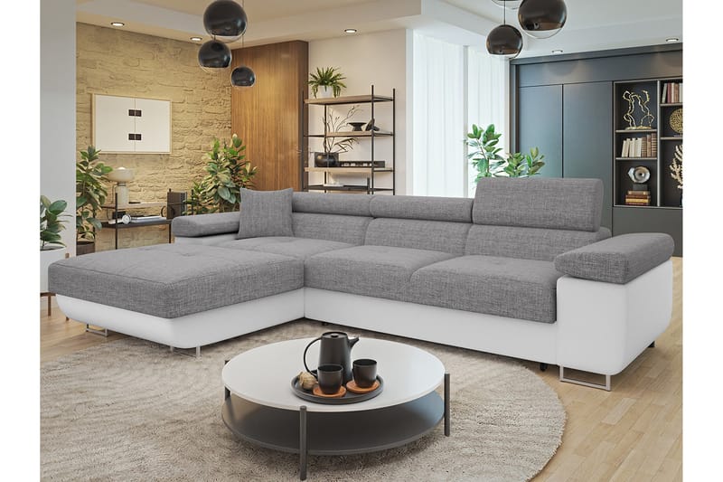 Gabina Sofa med Divan 3-personers - Grå/Hvid - Møbler - Sofaer - Sofa med chaiselong