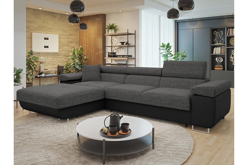 Gabina Sofa med Divan 3-personers - Grå/Sort - Møbler - Sofaer - Sofa med chaiselong