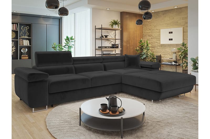 Gabina Sofa med Divan 3-personers - Sort - Møbler - Sofaer - Sofa med chaiselong