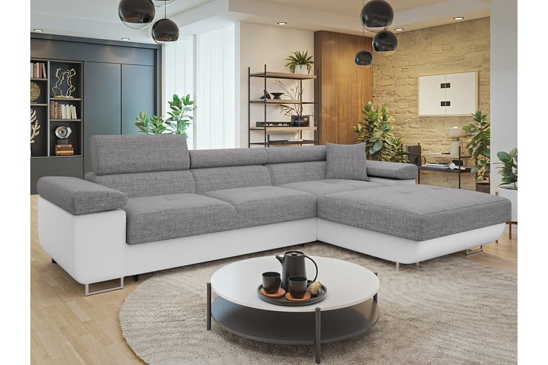 Gabina Sofa med Divan 3-personers - Grå/Hvid - Møbler - Sofaer - Sofa med chaiselong