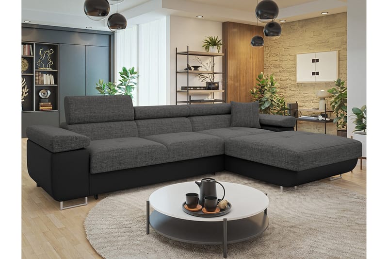 Gabina Sofa med Divan 3-personers - Grå/Sort - Møbler - Sofaer - Sofa med chaiselong