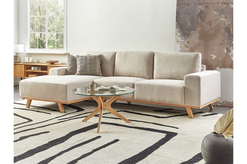 Gaines Hjørnesofa 3-personers - Beige/Lyst træ - Møbler - Sofaer - Hjørnesofa