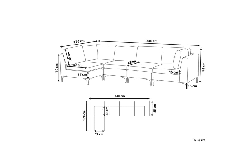 Evja 5-Pers. Hjørnesofa - Velour/Grå - Møbler - Sofaer - Hjørnesofa