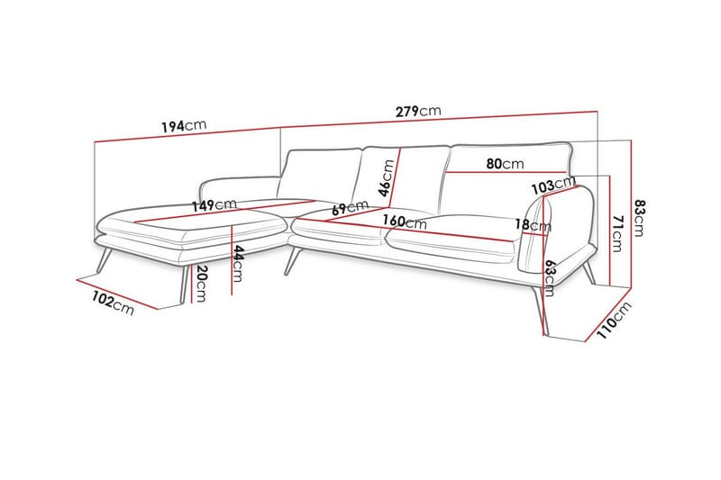 Graystone 3-pers. Hjørnesofa - Mørkeblå - Møbler - Sofaer - Hjørnesofa