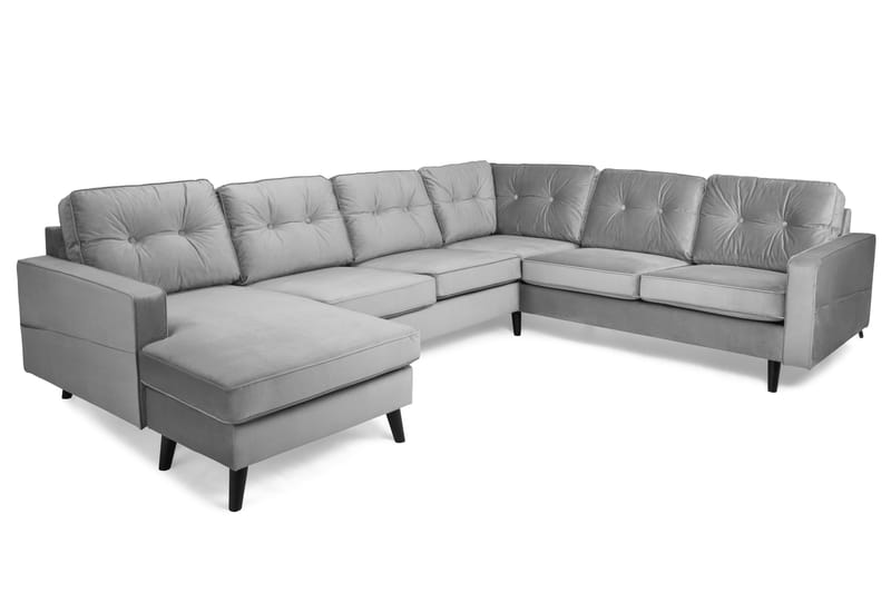 Monroe Hjørnesofa med Chaiselong Vendbar Velour - Lysegrå - Møbler - Sofaer - Hjørnesofa - Hjørnesofa med chaiselong