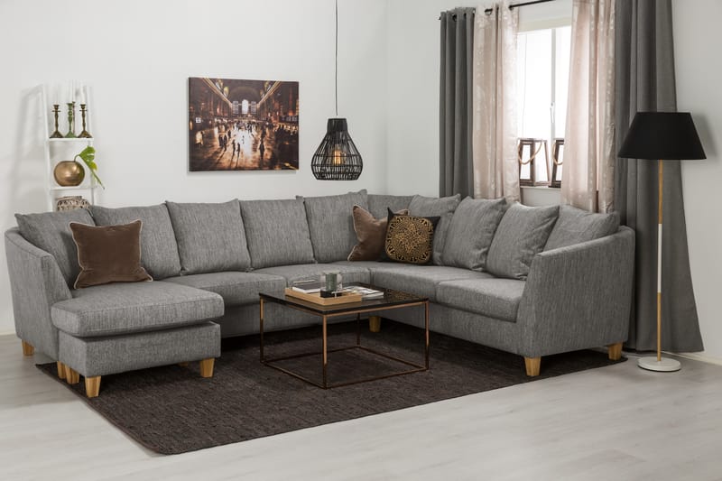 Wave Hjørnesofa med Chaiselong Vendbar Løse Puder Vaskbar St - Brun - Møbler - Sofaer - Hjørnesofa - Hjørnesofa med chaiselong