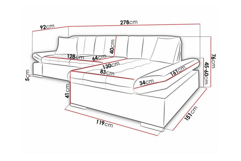 Kintore 3-pers. Hjørnesofa - Mørke orange - Møbler - Sofaer - Hjørnesofa