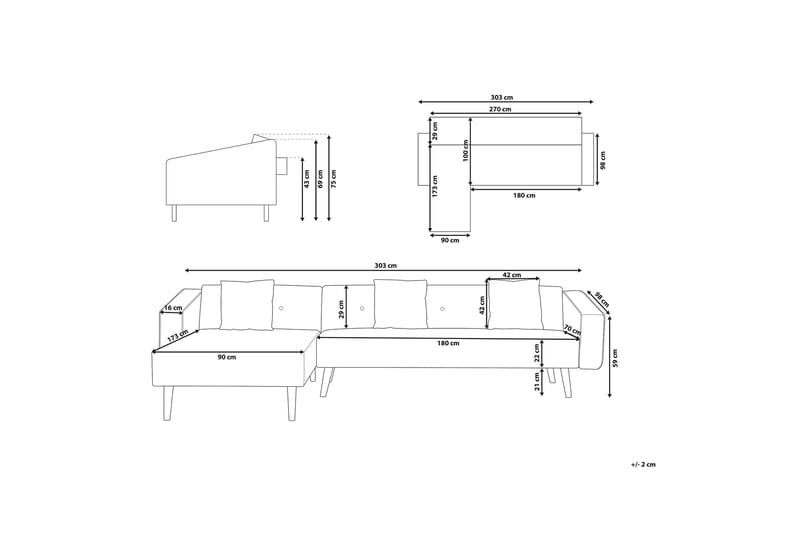 Vadso Hjørnesofa 303 cm - Grå - Møbler - Sofaer - Hjørnesofa