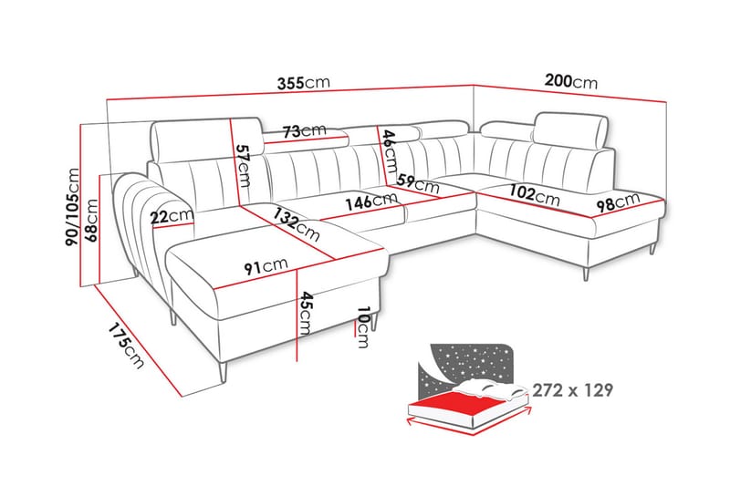 Hoffman Sofa med Chaiselong og Divan 4-personers - Beige - Møbler - Sofaer - U Sofa