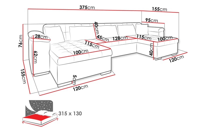 Kinzer Sofa Dobbeldivan 5-seter - Beige - Møbler - Sofaer - U Sofa