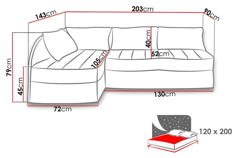 Frestelsens Hjørnesovesofa 203x143x79 cm - Møbler - Sofaer - Lædersofaer