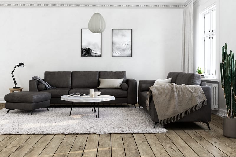 Ocean Luksus 4-personers Kunstlæder Sofa 252 cm Bred - Sort / Læder - Møbler - Sofaer - Lædersofaer