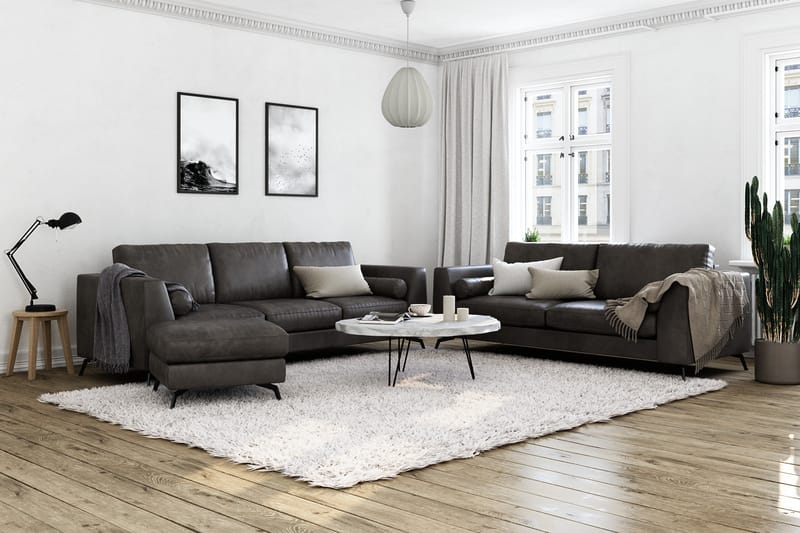 Ocean Luksus 4-personers Kunstlæder Sofa 252 cm Bred - Sort / Læder - Møbler - Sofaer - Lædersofaer