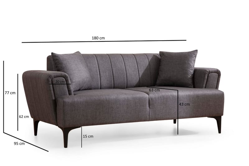 Lilesville 3-Pers. Sofa - Mørkegrå - Møbler - Sofaer - 2 personers sofa