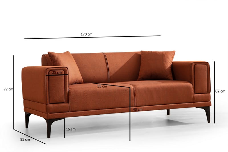 Naoko 3-Pers. Sofa - Rød - 2 personers sofa