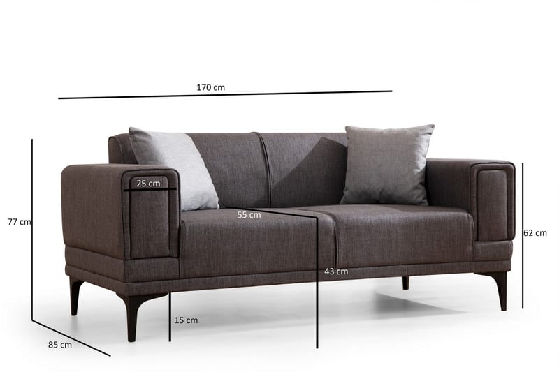 Naoko 3-Pers. Sofa - Mørkegrå - 2 personers sofa