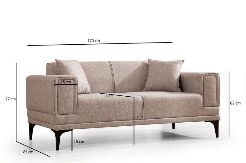 Naoko 3-Pers. Sofa - Lysebrun - 2 personers sofa