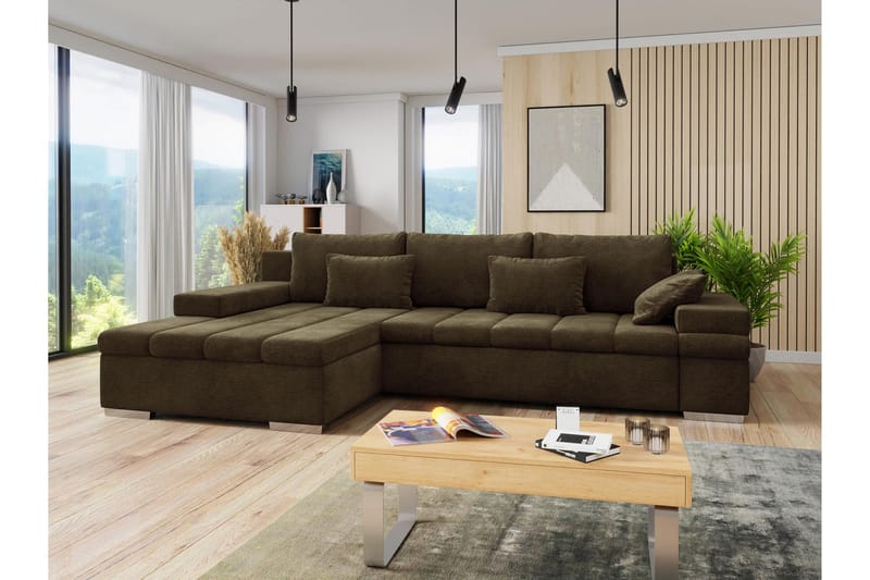 Naoma Sofa med Divan 3-seter - Brun - Møbler - Sofaer - Sofa med chaiselong