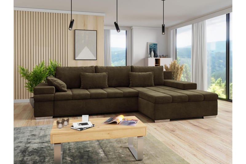 Naoma Sofa med Divan 3-seter - Brun - Møbler - Sofaer - Sofa med chaiselong