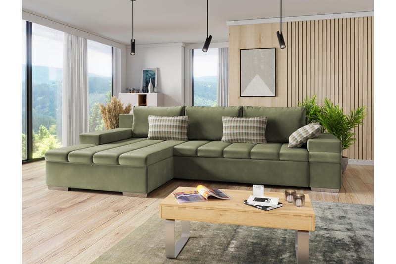 Naoma Sofa med Divan 3-seter - Grøn - Møbler - Sofaer - Sofa med chaiselong