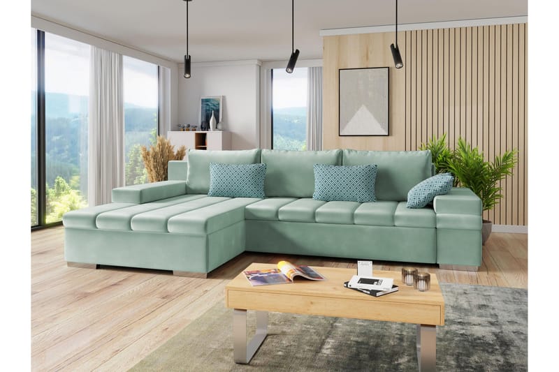 Naoma Sofa med Divan 3-seter - Grøn - Møbler - Sofaer - Sofa med chaiselong