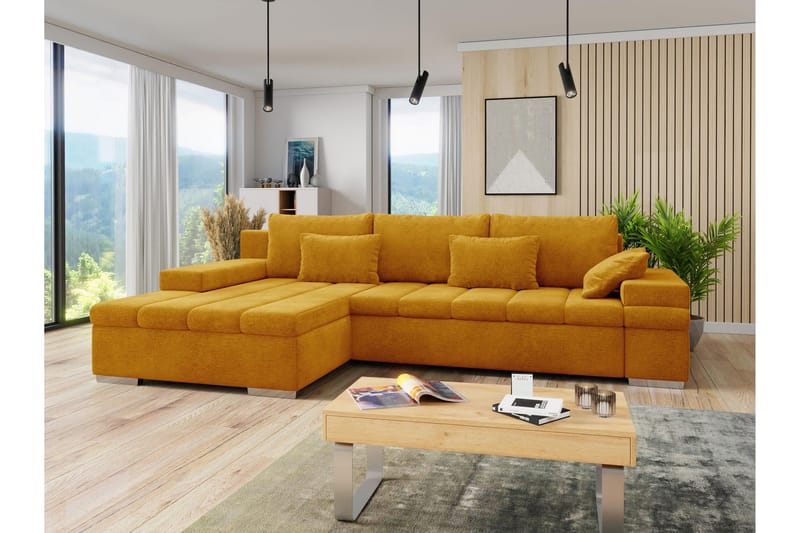 Naoma Sofa med Divan 3-seter - Gul - Møbler - Sofaer - Sofa med chaiselong