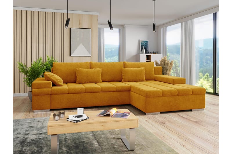 Naoma Sofa med Divan 3-seter - Gul - Møbler - Sofaer - Sofa med chaiselong