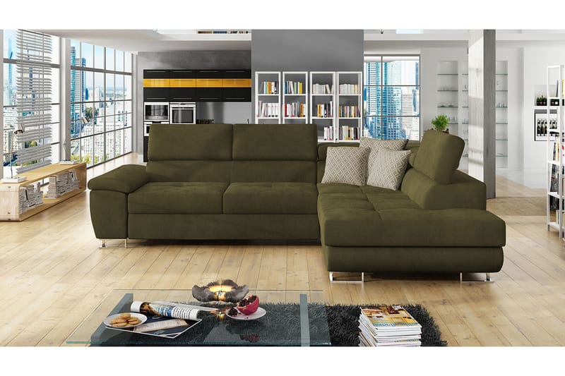 Reginia Sofa med Chaiselong 3-personers - Grøn/Hvid - Møbler - Sofaer - Sofa med chaiselong