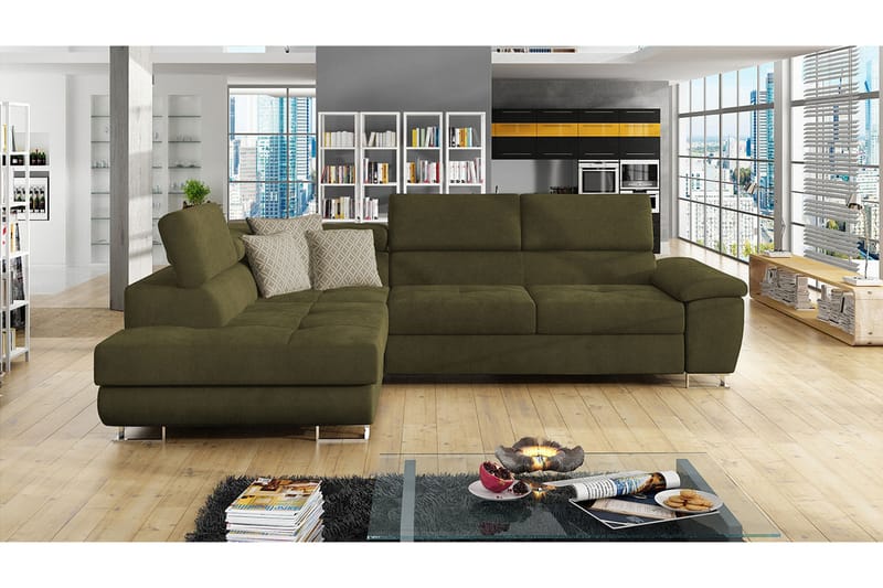 Reginia Sofa med Chaiselong 3-personers - Grøn/Hvid - Møbler - Sofaer - Sofa med chaiselong