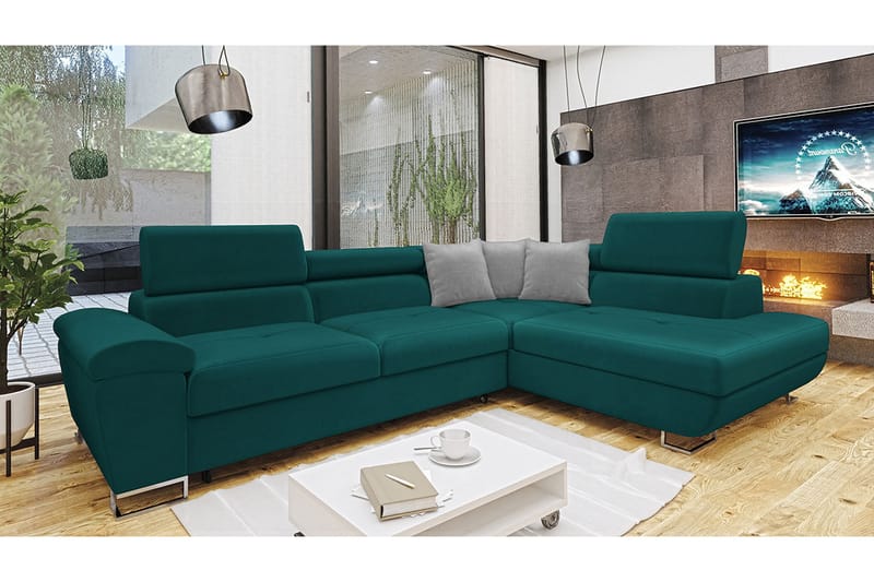 Reginia Sofa med Chaiselong 3-personers - Turkis/Lys grå - Møbler - Sofaer - Sofa med chaiselong