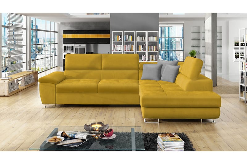 Reginia Sofa med Chaiselong 3-personers - Gul/Lys grå - Møbler - Sofaer - Sofa med chaiselong