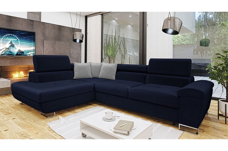 Reginia Sofa med Chaiselong 3-personers - Blå/Lys grå - Møbler - Sofaer - Sofa med chaiselong