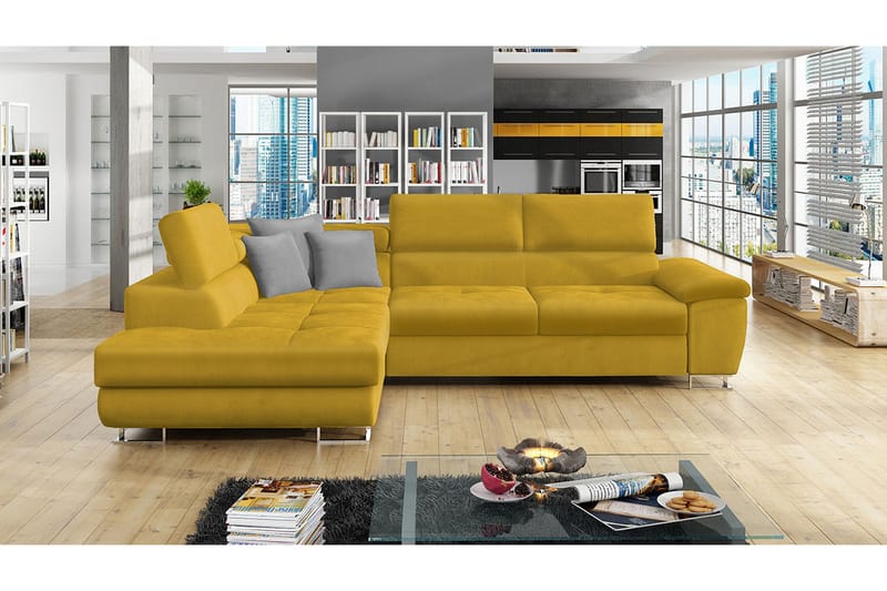 Reginia Sofa med Chaiselong 3-personers - Gul/Lys grå - Møbler - Sofaer - Sofa med chaiselong