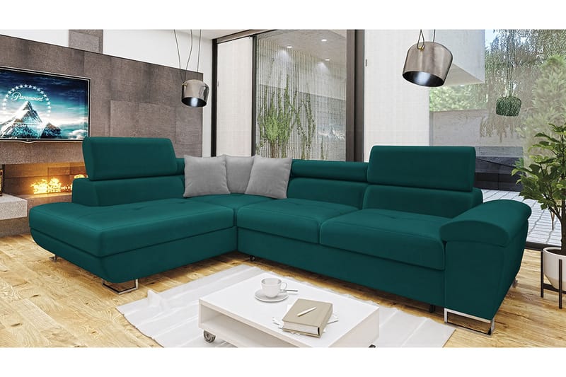 Reginia Sofa med Chaiselong 3-personers - Turkis/Lys grå - Møbler - Sofaer - Sofa med chaiselong