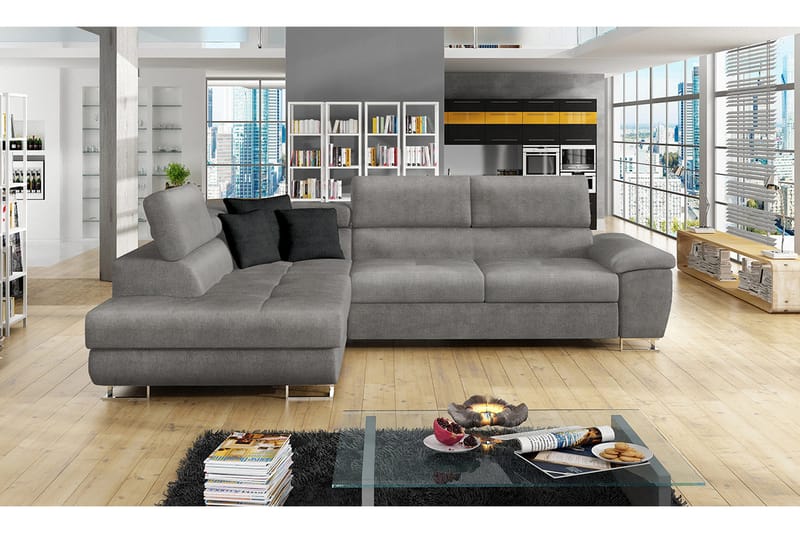 Reginia Sofa med Chaiselong 3-personers - Lys grå/Sort - Møbler - Sofaer - Sofa med chaiselong