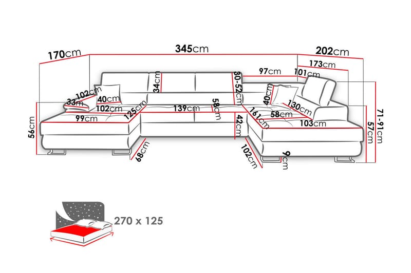 Reginia Sofa med Chaiselong og Divan 4-personers - Lilla - Møbler - Sofaer - U Sofa