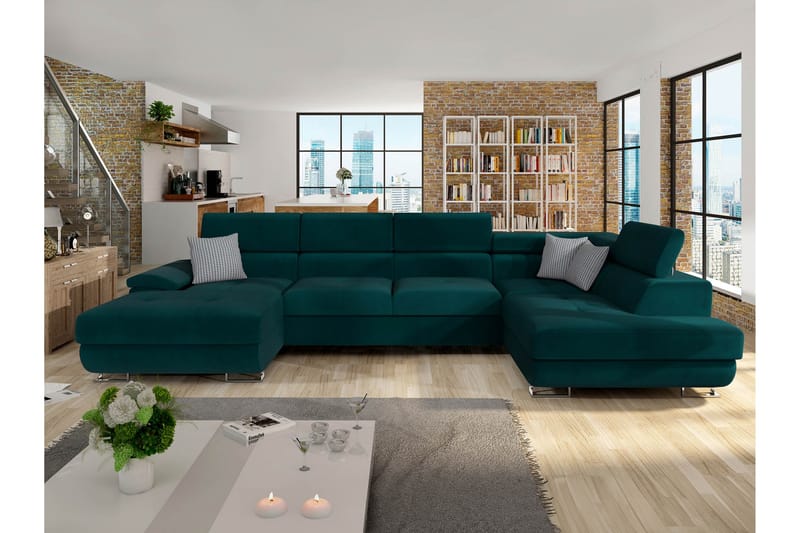 Reginia Sofa med Chaiselong og Divan 4-personers - Grøn - Møbler - Sofaer - U Sofa