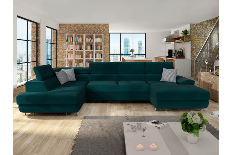 Reginia Sofa med Chaiselong og Divan 4-personers - Grøn - Møbler - Sofaer - U Sofa