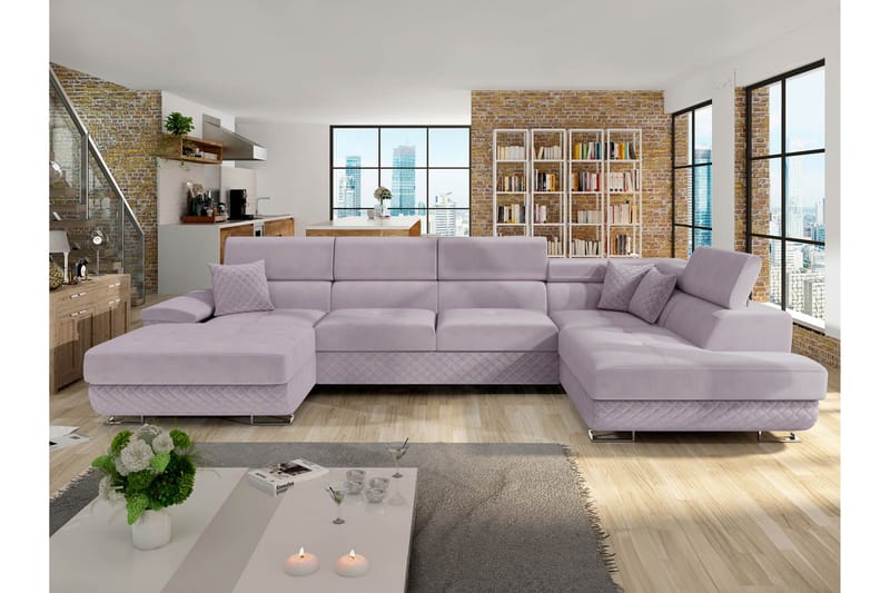 Reginia Sofa med Chaiselong og Divan 4-personers - Lilla - Møbler - Sofaer - U Sofa