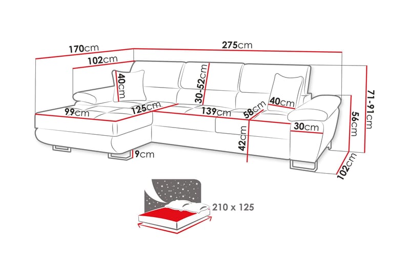 Reginia Sofa med Divan 3-personers - Lys grå - Møbler - Sofaer - Sofa med chaiselong