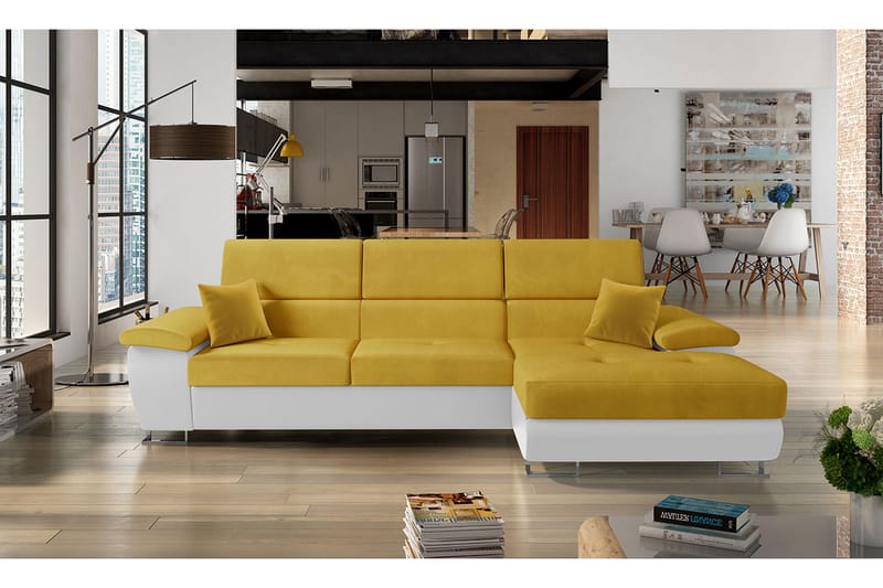 Reginia Sofa med Divan 3-personers - Gul/Hvid - Møbler - Sofaer - Sofa med chaiselong