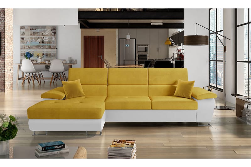 Reginia Sofa med Divan 3-personers - Gul/Hvid - Møbler - Sofaer - Sofa med chaiselong