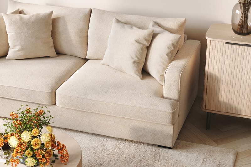 Rossi Dybde 3-personers Fløjlssofa Hel pude - Lys Beige - Møbler - Sofaer - 3 personers sofa